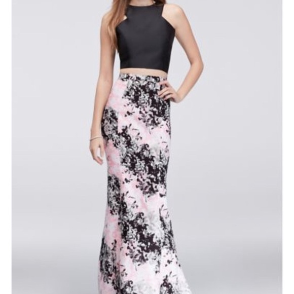 Final Price Drop! Cachet Floral Twill Two Piece Mermaid Ballgown Prom Dress - Picture 3 of 13